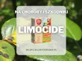 Pudełko środka Limocide na tle liści z plamami chorobowymi.