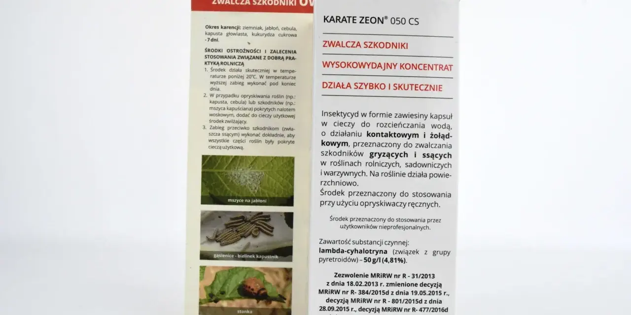 Etykieta Karate Zeon 050 CS. Opakowanie środka do zwalczania szkodników gryzących i ssących.