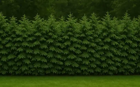 Gęsty, zielony żywopłot ze świerku pospolitego tworzy naturalną barierę.