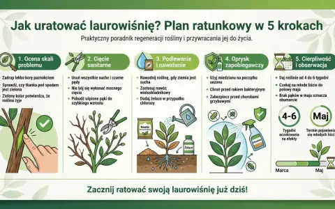 Plan ratunkowy dla laurowiśni: ocena, cięcie, podlewanie, oprysk i cierpliwość. Zadbaj o roślinę, by uniknąć żółte liście.