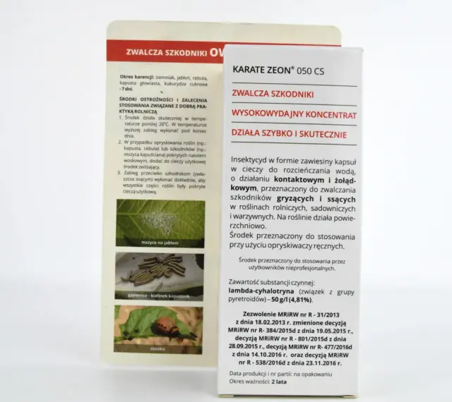 Etykieta Karate Zeon 050 CS. Opakowanie środka do zwalczania szkodników gryzących i ssących.